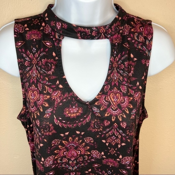 M Mudd Brand Sleeveless Black And Pink Boho Print Shift Dress Keyhole Neckline - Picture 3 of 8